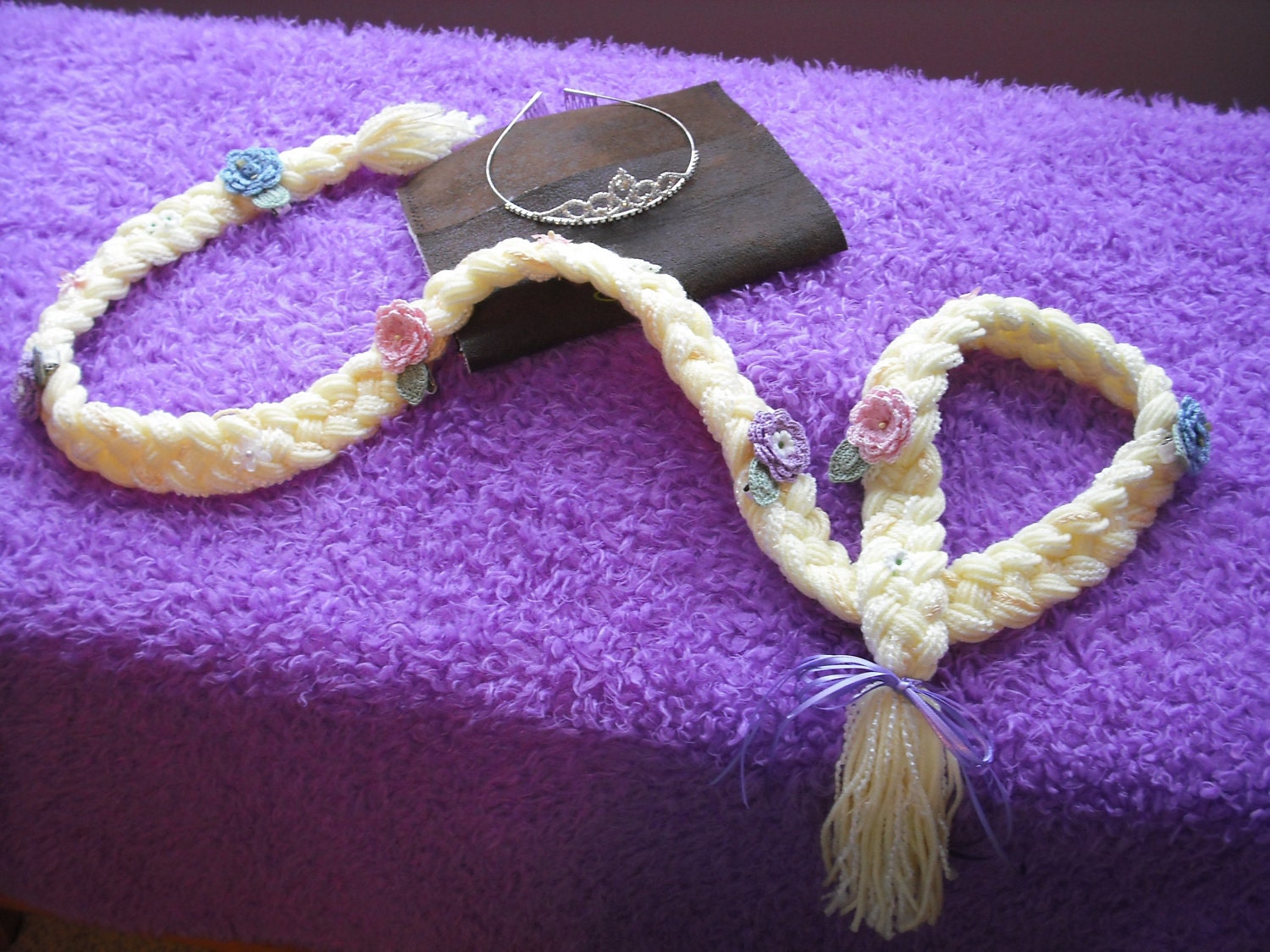 Rapunzel Hair over 4 1/2  ft long with crochet hair clip flowers Very Elegant, Princess, Rapunzel,  Halloween Costume
