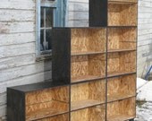 modular OSB black stain bookcase tansu step six cubes natural interior