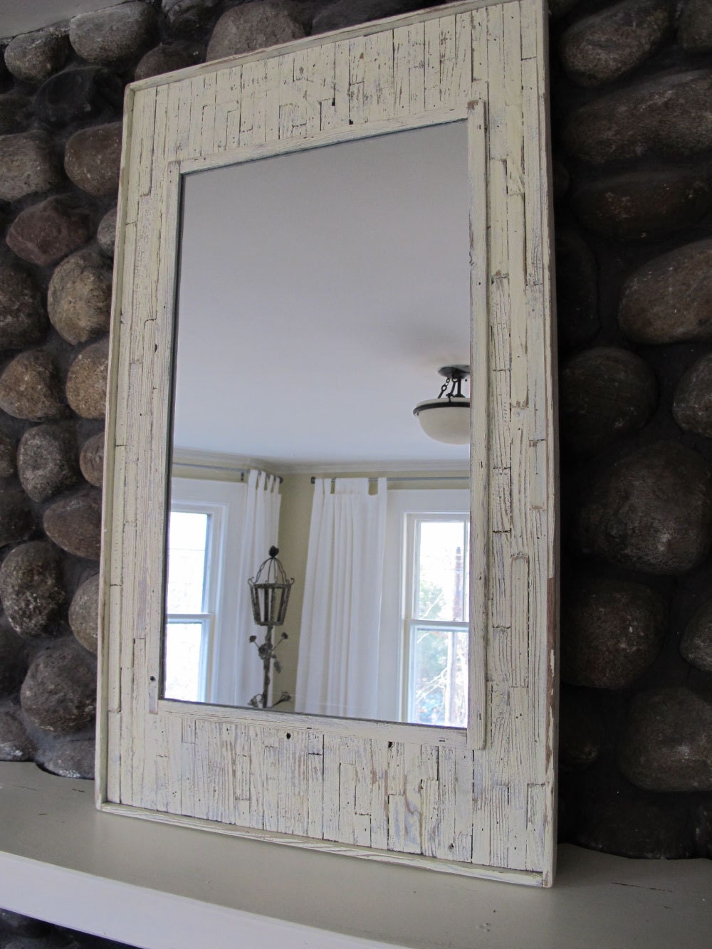 Recycled wood beach mirror