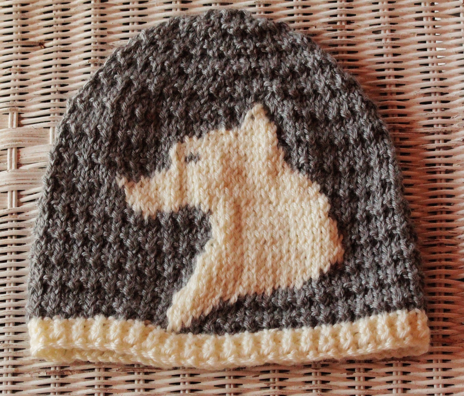 Game of Thrones House of Stark Direwolf Sigil on Cobblestone Knitted Stockingcap Beanie For Men or Women Handmade