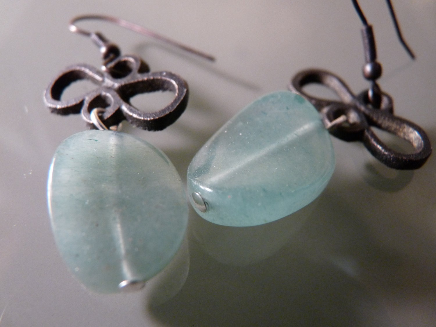 On SALE: Twisted Aqua Beads with Metalwork Earrings