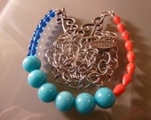 On SALE: Chunky Modern Blues and Coral Necklace