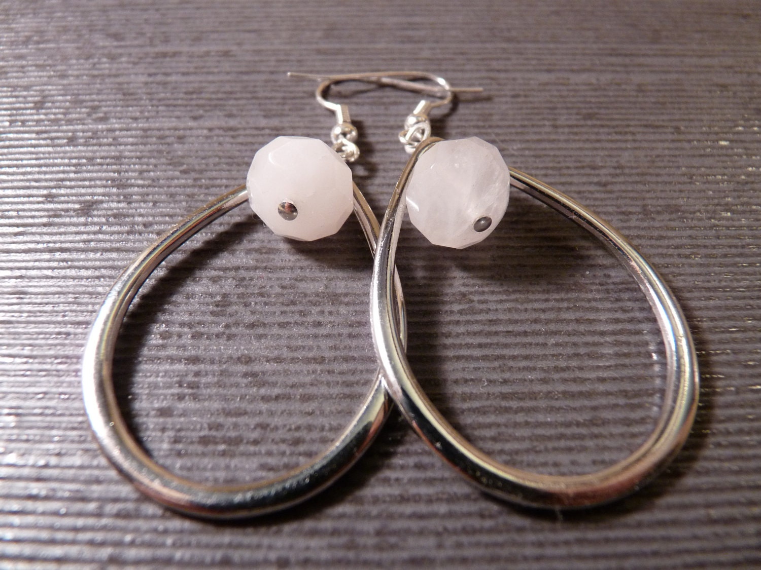 Pale Pink Stone Earrings (with Recycled Metal)