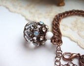 Bracelet with Crystal Pendant Vintage Swarovski Crystal and Glass Rhinestones Antique Copper Vintage Rhinestone Style