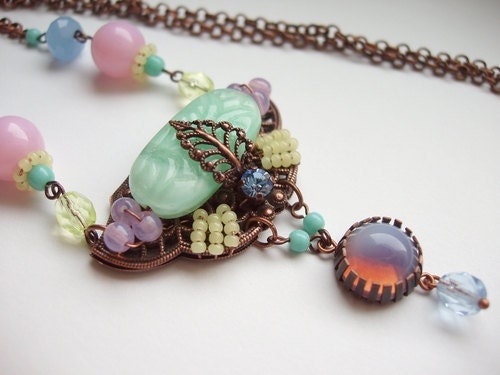 Candy Colors Bright Pendant Necklace in Pink Yellow Mint Blue Sparkling Rhinestone