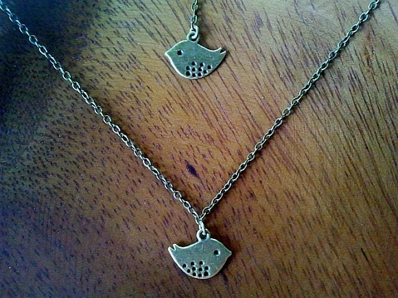 Antiqued Vintage Bronze Bird Charms Necklace