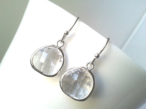 Clear Crystal Silver Earrings,Drop, Dangle, Glass Earrings, bridesmaid gifts,Wedding jewelry
