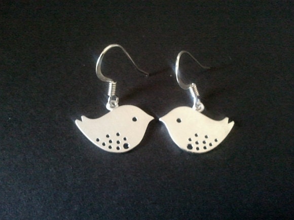 Lovely Bird Silver Earrings,Drop, Dangle, bridesmaid gifts,Wedding jewelry - Cute, small,simple, modern, everyday jewelry, friend gift