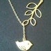 SALE  - Gold Bird and Branch Lariat Necklace -Mother's day gift, Bird charm, Leaf Pendant, wedding jewelry