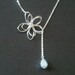 Lariat Flower with Light Blue Pearl Lariat Necklace - bridesmaid gifts,Wedding Jewelry, mother's day gift