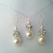 Wedding Jewelry White Pearl Collection - Pearl and Rhinestone Necklace Earrings Set,Dangle earrings, wedding Earrings