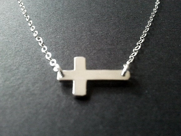 Sideways Cross Silver Pendant Necklace,