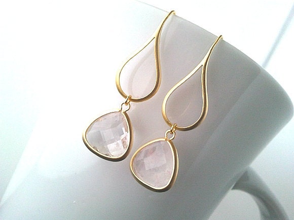 Gold Water Drop Earrings - Crystal Synthetic Stone Pendant ,Dangle Earrings,bridesmaid gifts,Wedding Earrings,jemstone