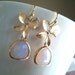 Lucky flower with Violet Opal Gold Earrings,Drop, Dangle, Glass Earrings, bridesmaid gifts,Wedding jewelry