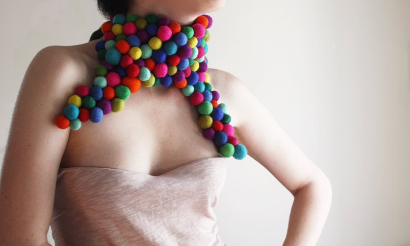 Multifunctional Pebbles Felt Neckwarmer, Extraordinary Neckwarmer, Collar, High Fashion, Boho, Fun, Felt Collar, Multicolor, Felt art