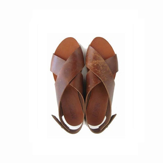 Brown sandals, Women sandal, Cross sandals, Flat sandals