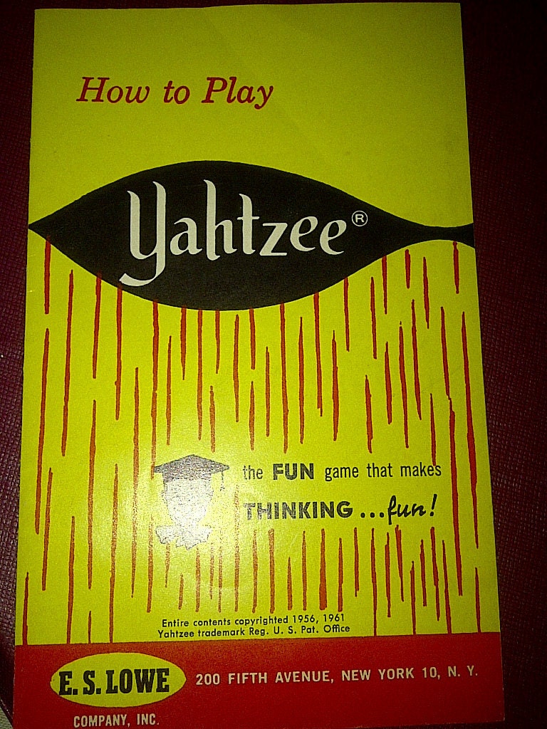 1956 YAHTZEE INSTRUCTION and SCORE Card replacements