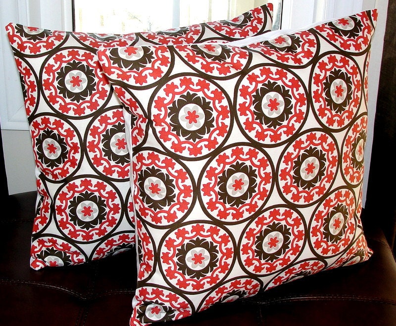 Red Decorative pillow cover Designer Pillow Cover Dwell Studio set of Two18X18 Red Gray