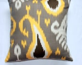 Decorative pillow Designer pillow throw pillow toss pillow Dwell Studio Ikat Pillow Yellow  Taupe  Brown  18x18 inch - IKAT