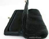 Vintage 1950s Elegant Hand Beaded Richere Black Glass Seed Bead Clutch Evening Bag Purse Japan Handmade