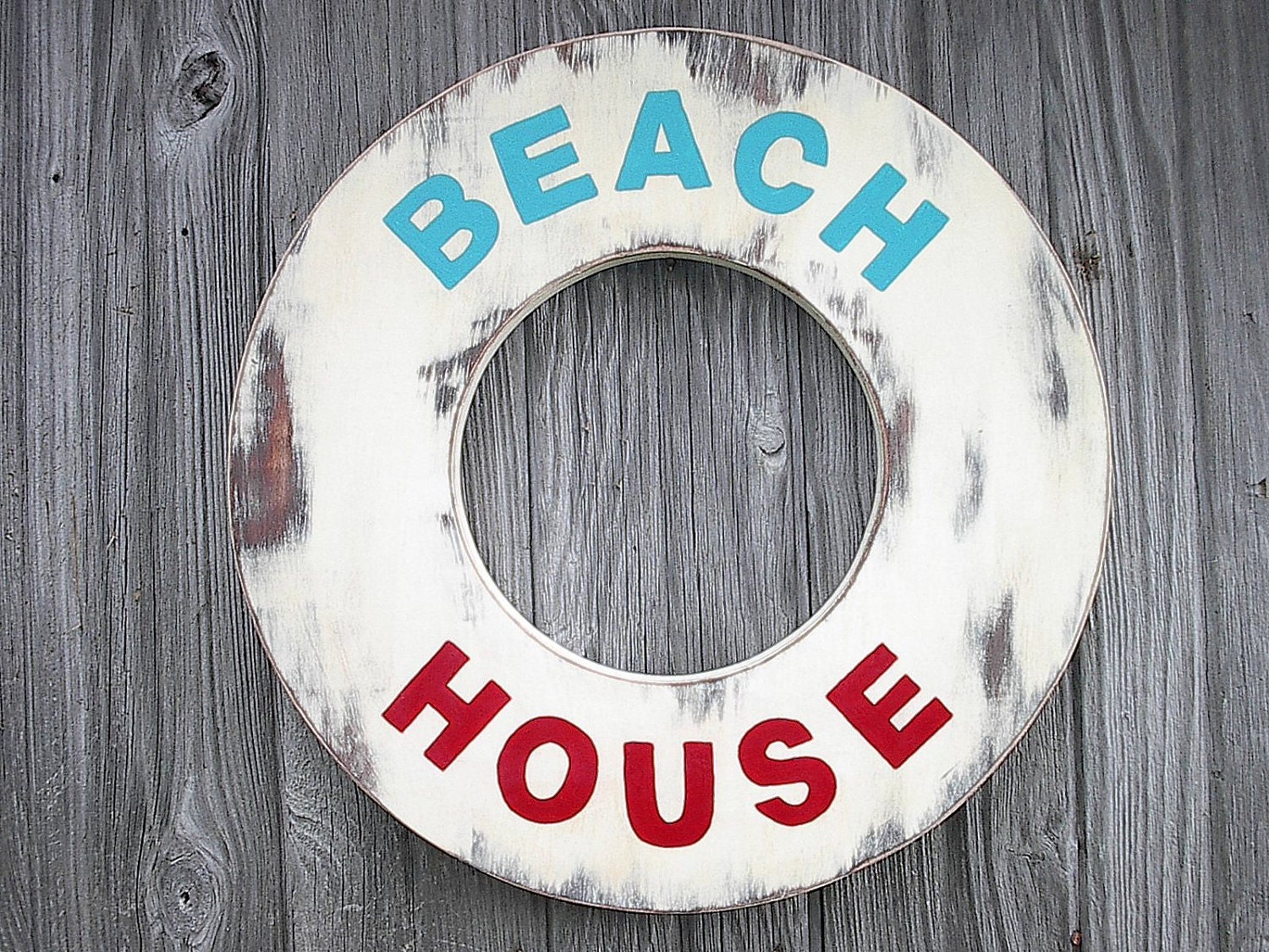Beach House Sign Wood Lake House Decor Coastal Decor Red White Blue