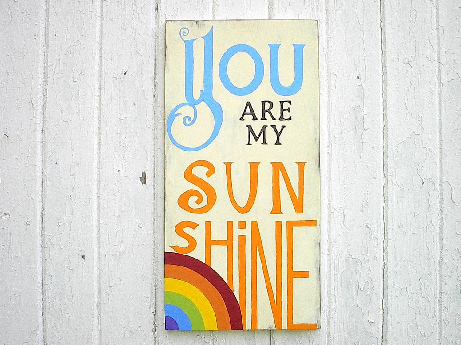 You Are My Sunshine Sign Typography Word Art nursery Colorful Distressed Wood Subway Wall Sign