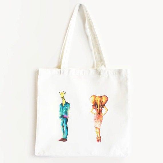 Custom Cotton Shopper Giraffe Boy&Elephant Girl 2.0