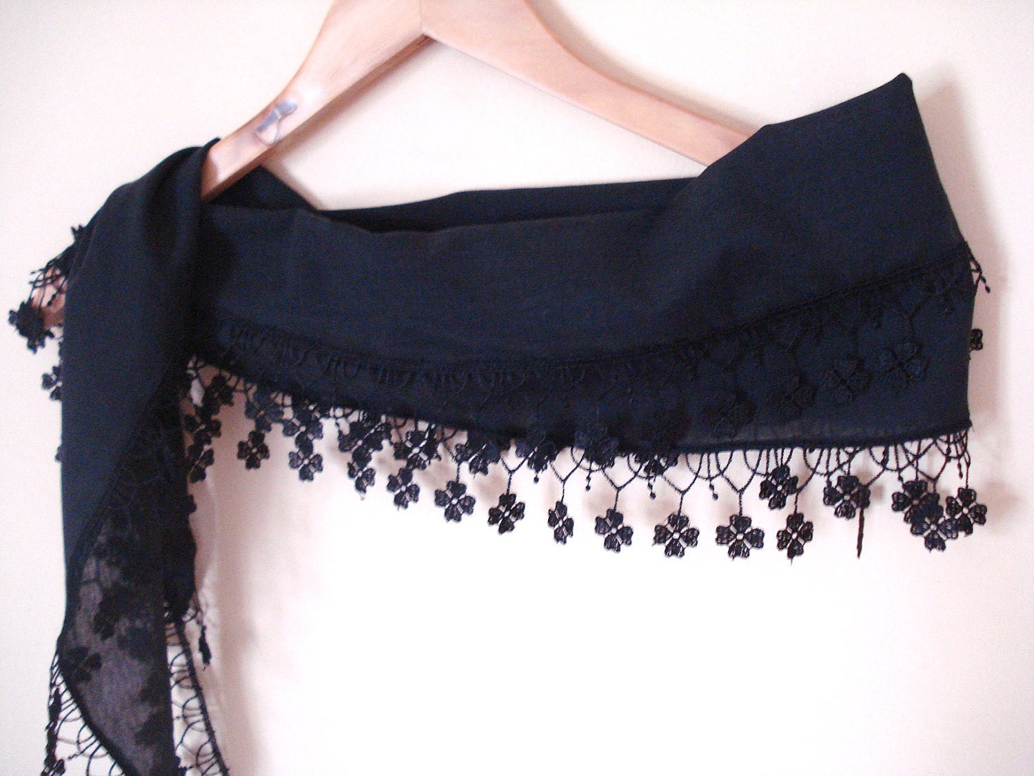 Scarf with Lace, Black, fashion, woman accessories, spring, cotton scarf