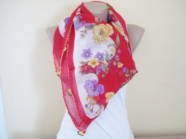 Red Turkish Yemeni  Scarf, Fashion, For Woman,  Square