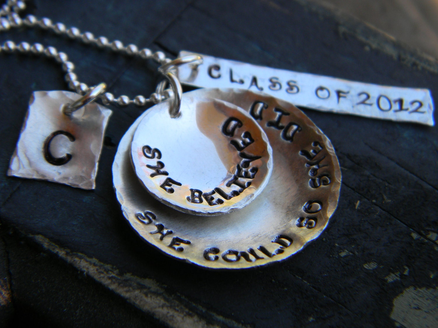 Hand Stamped Graduation Necklace She Believed She Could So She Did