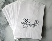 Candy buffet bags, wedding cake bags, goodie bags or favor bags. Set of 50. Large Love script design in black.