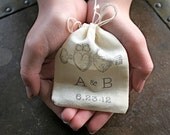 Personalized wedding ring bag.  Rustic muslin ring bag, ring bearer accessory.  2x4 muslin bags custom initials and wedding date.