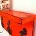 Orange Flamingo Wall Shelf, Distressed, Solid Wood, One of a kind