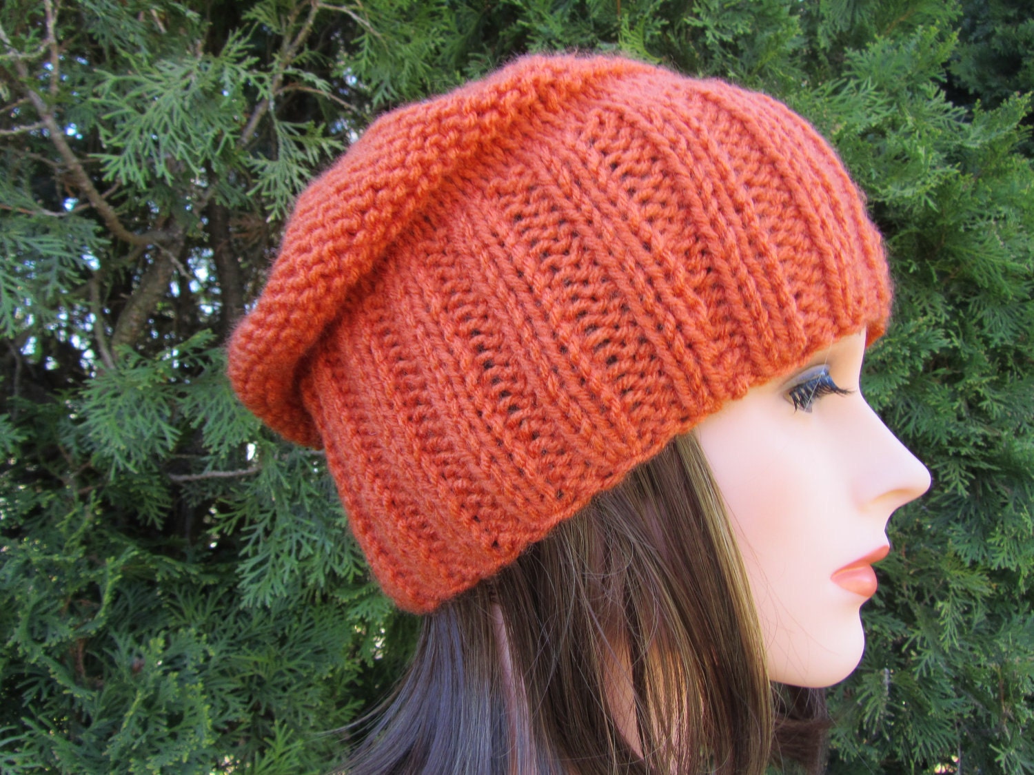 Hand Knitted Orange Hat - Orange Beanie