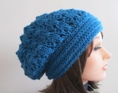 Blue Hat, Hand Knit Slouchy Hat in Ocean Blue