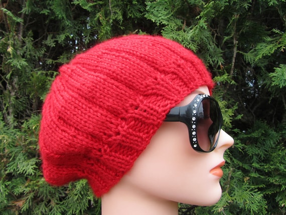 Hat, Hand Knit Cloche Style Hat, Knitted Hat in Crimson Red