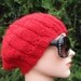 Hat, Hand Knit Cloche Style Hat, Knitted Hat in Crimson Red