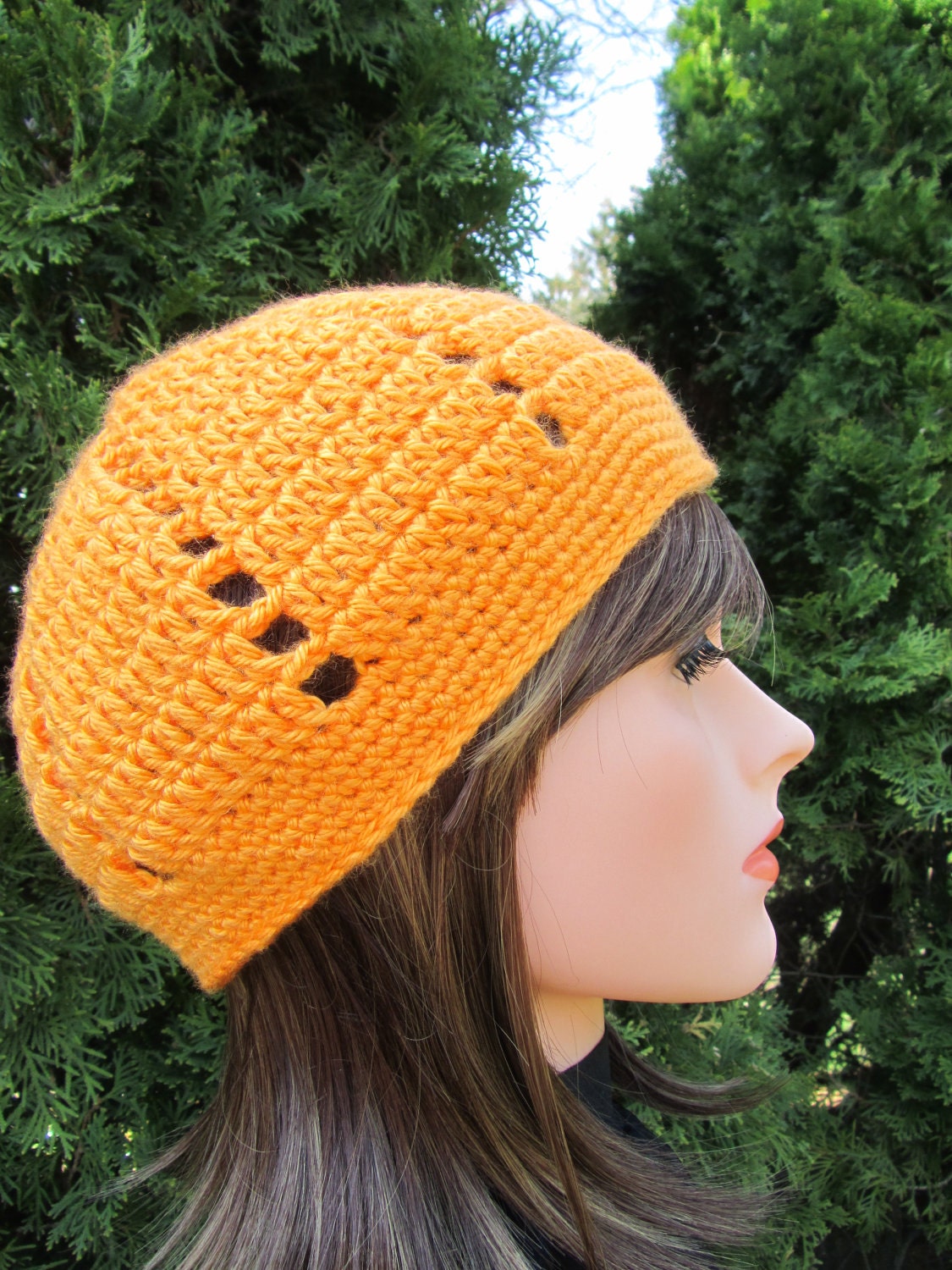 Crochet Beanie - Mango Orange Hat - Orange Beanie For Women - Hat For Teen Girls - Spring/ Fall Hat