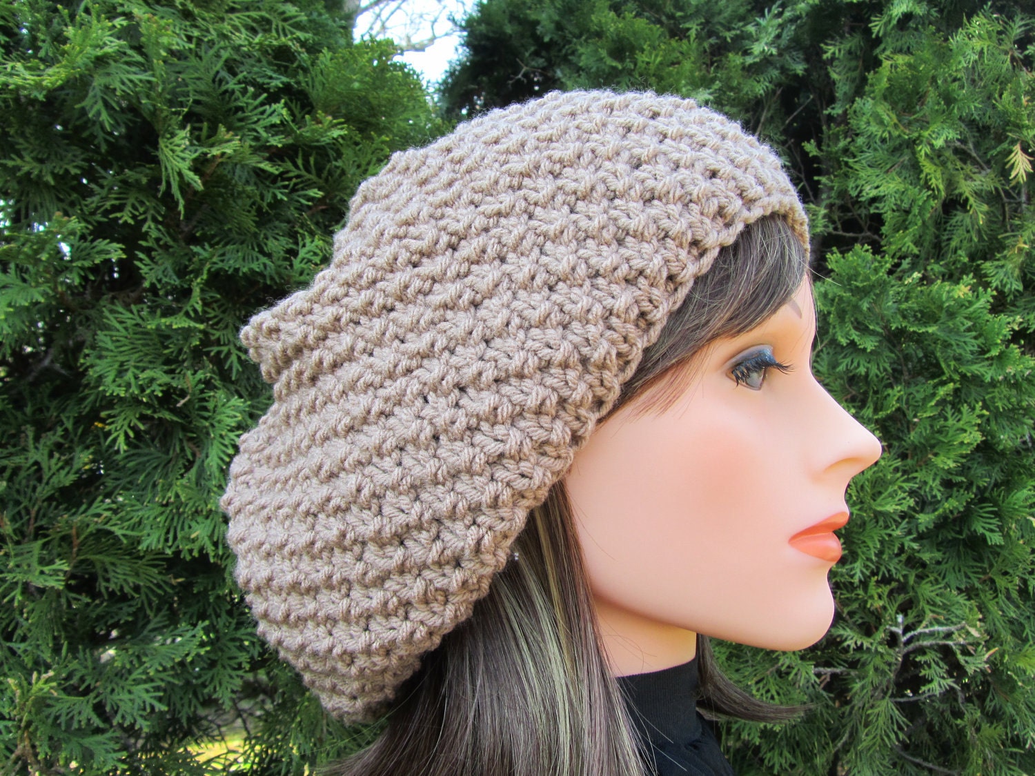 Knitted over sized Hat in Soft Taupe