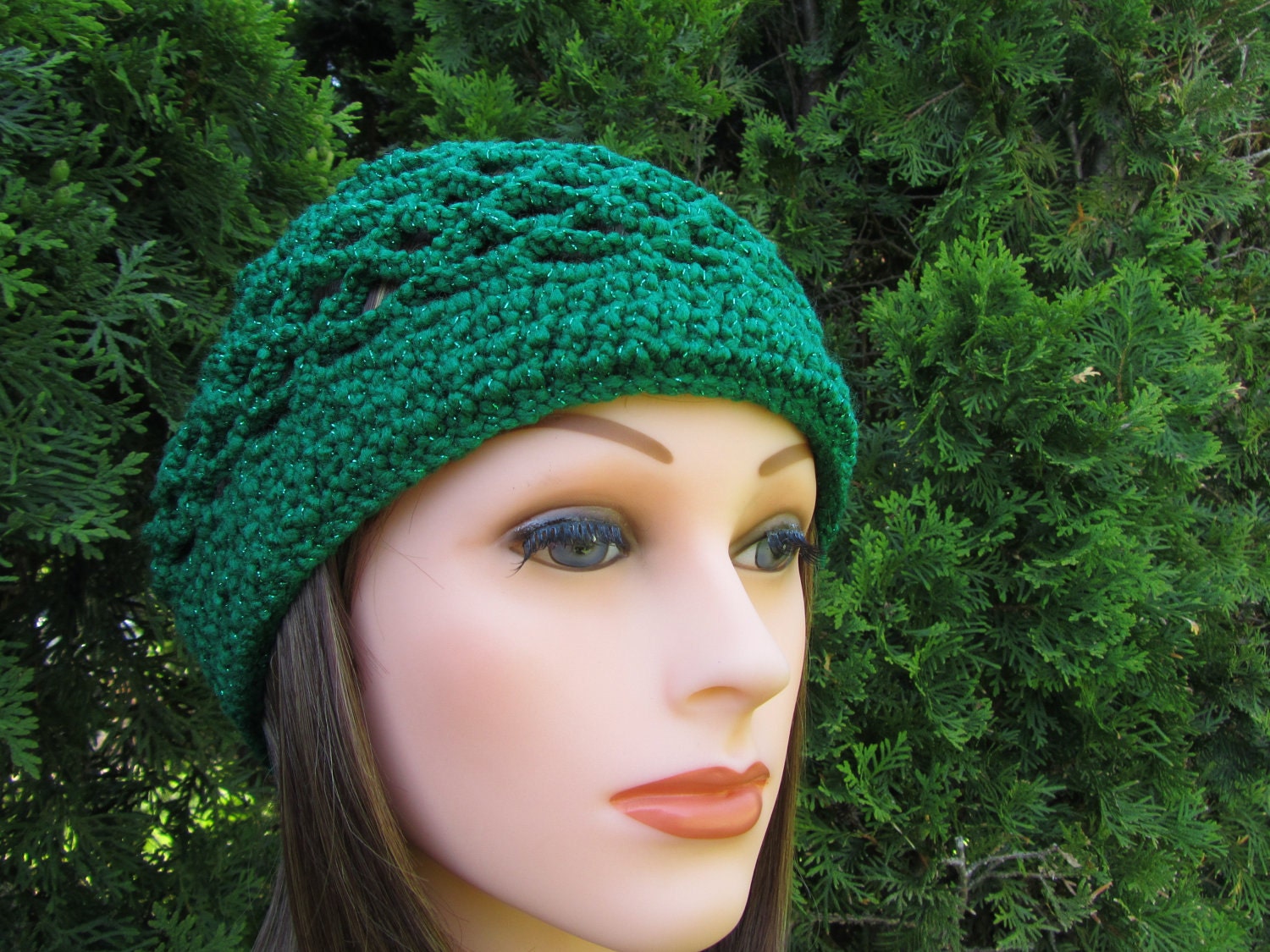 Crochet Snood in Green, Handmade Beanie, Hair Accessories