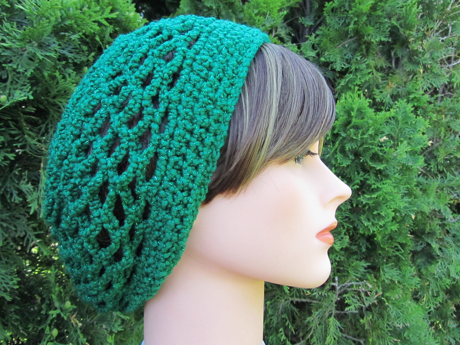 Crochet Snood in Green, Handmade Beanie, Hair Accessories