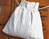 Linen bag (sack) made of antique Transylvanian linen, plain sewing, linen embroidery