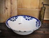 Enamel bowl, white-blue, cobalt blue pattern