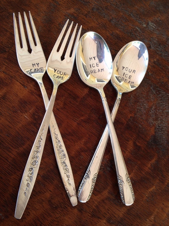 recycled silverware hand stamped ice cream spoons