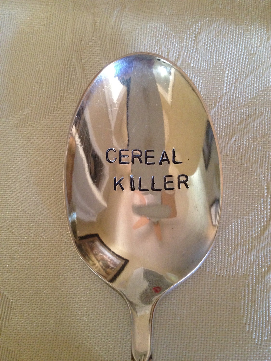 vintage recycled silverware hand stamped cereal spoon, cereal killer