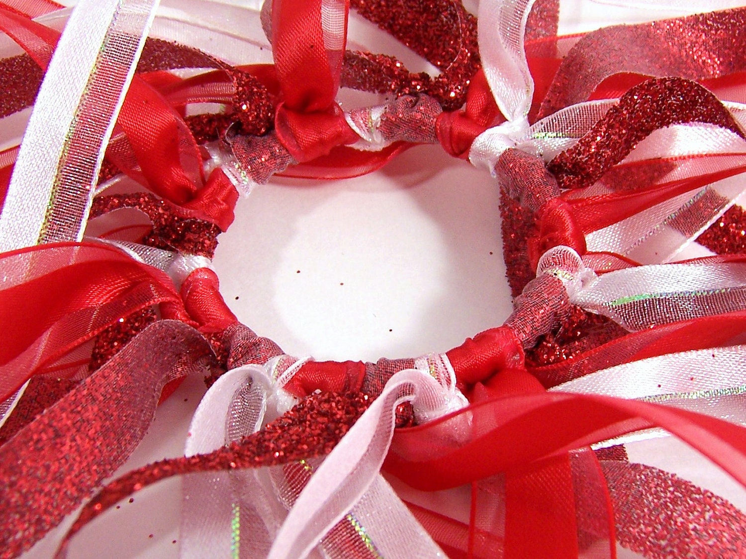 Red and White Ribbon Ponytail Streamer Handmade
