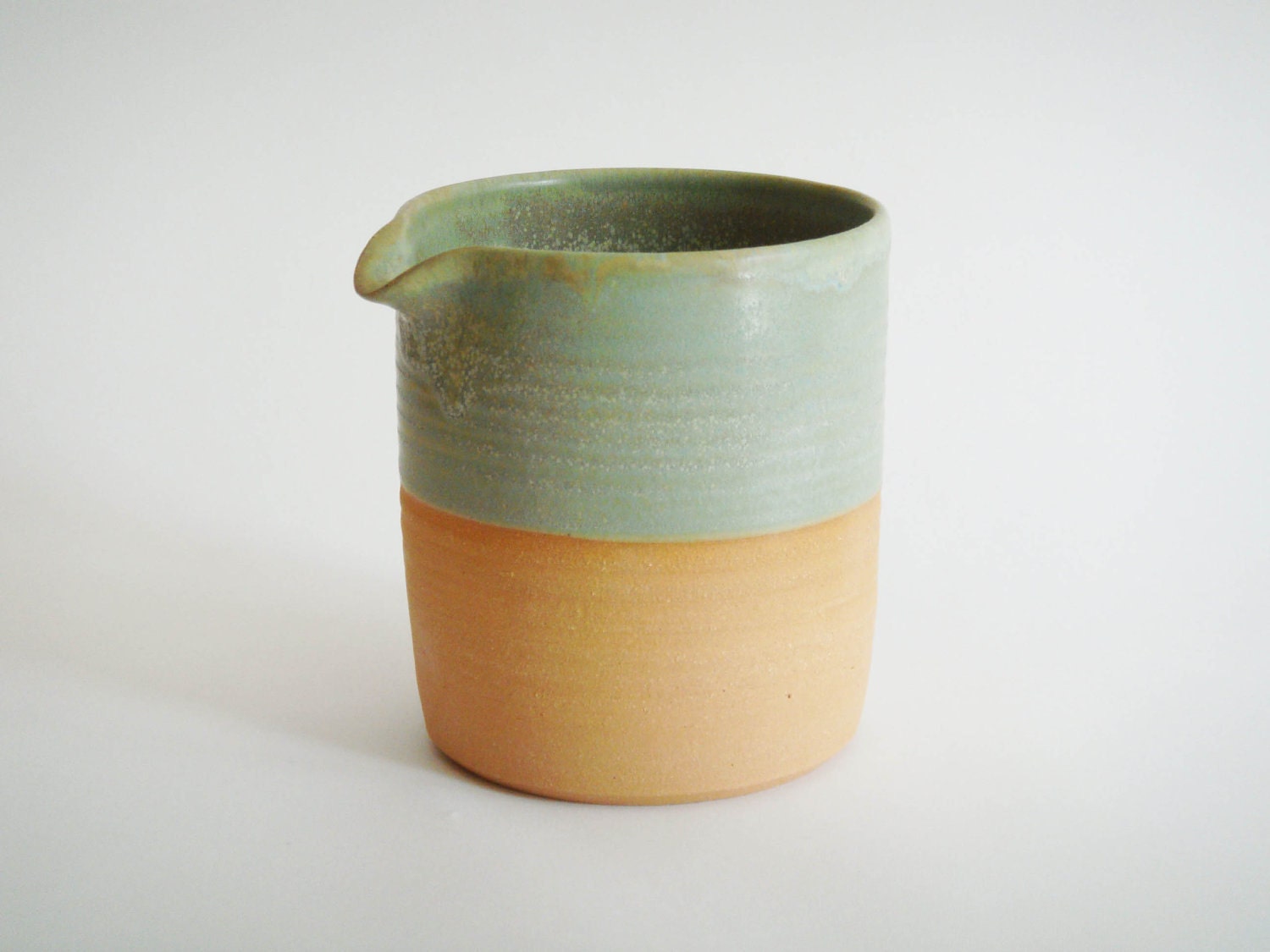 Green and brown pottery pitcher, ceramic creamer, Forest series