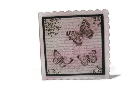 SALE Butterfly Card, Blank, Pink and Brown