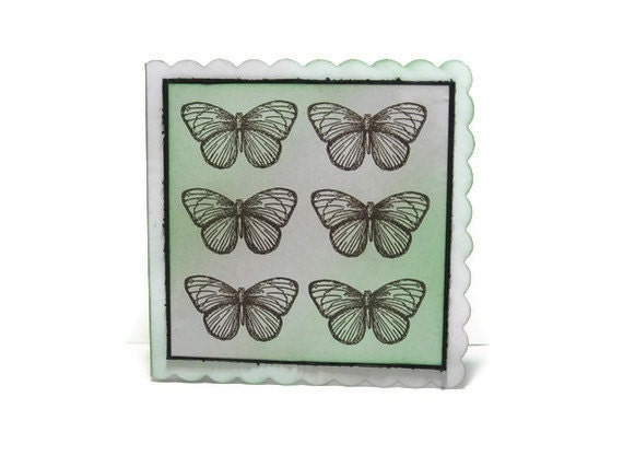 SALE Butterfly Card, Blank, Brown and Green, Scalloped Edge