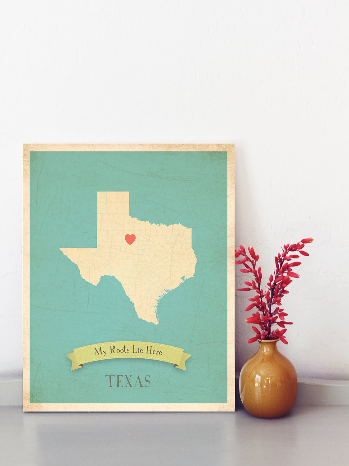 Texas Roots Map 11x14 Customized Print
